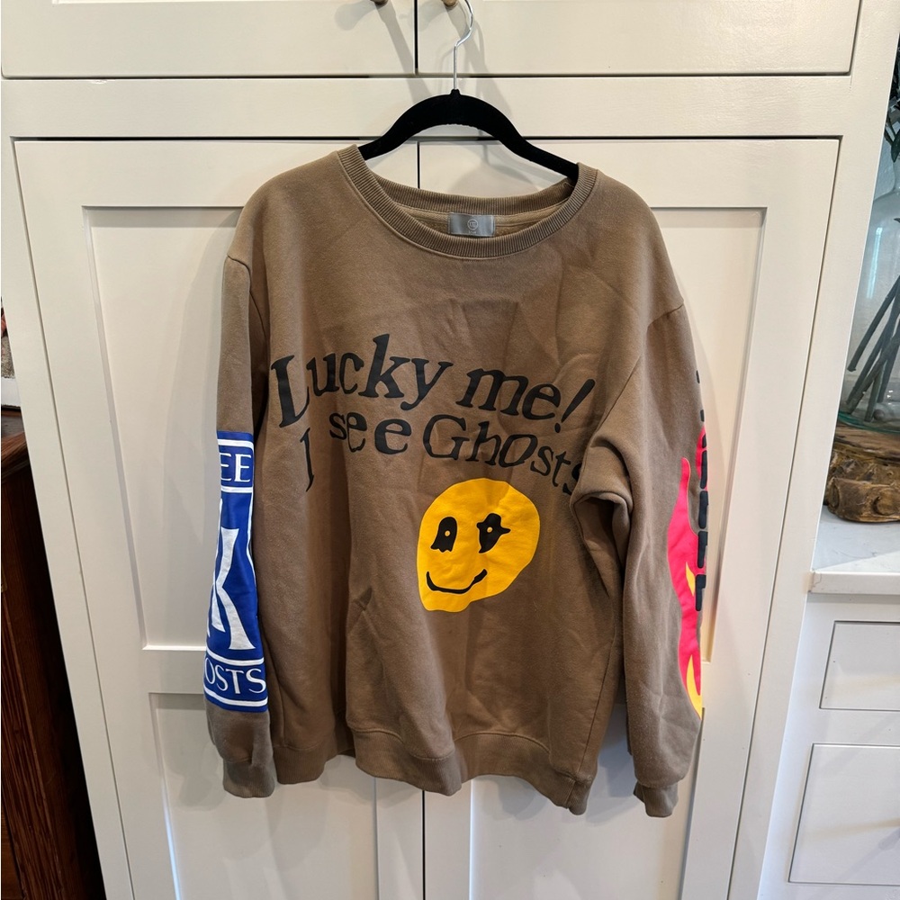 Kanye Brown Graphic Sweatshirt with Smiley Design